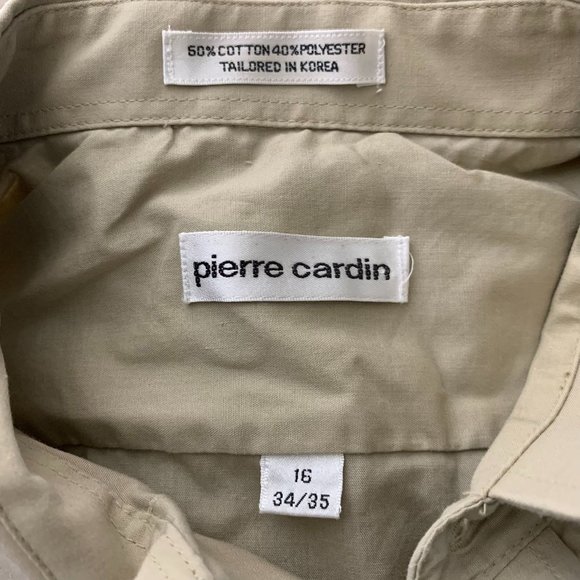 Pierre Cardin Button Down Shirt 16 34/35 Beige Tan Long Sleeve Chest Pocket - Picture 4 of 4